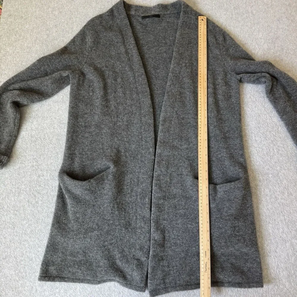 Jenni Kayne Cardigan Sweater Women Medium Tall Gray Lightweight Merino Wool Long